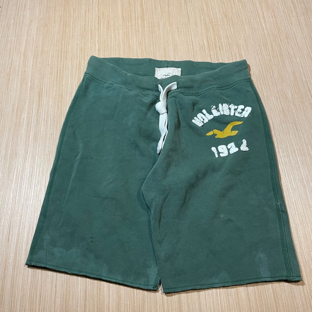 Hollister Shorts Women Green Fleece Distressed Logo 1922 Drawstring L